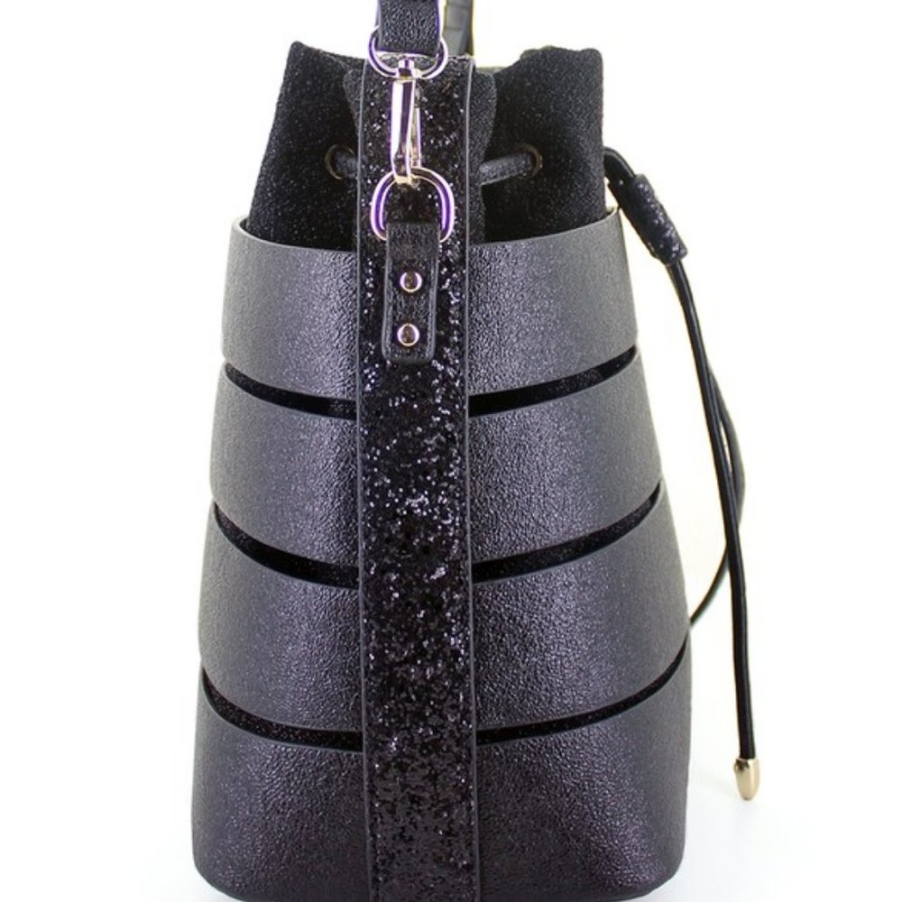 Caged Crossbody Bucket Bag | Black - Picture 4 of 5